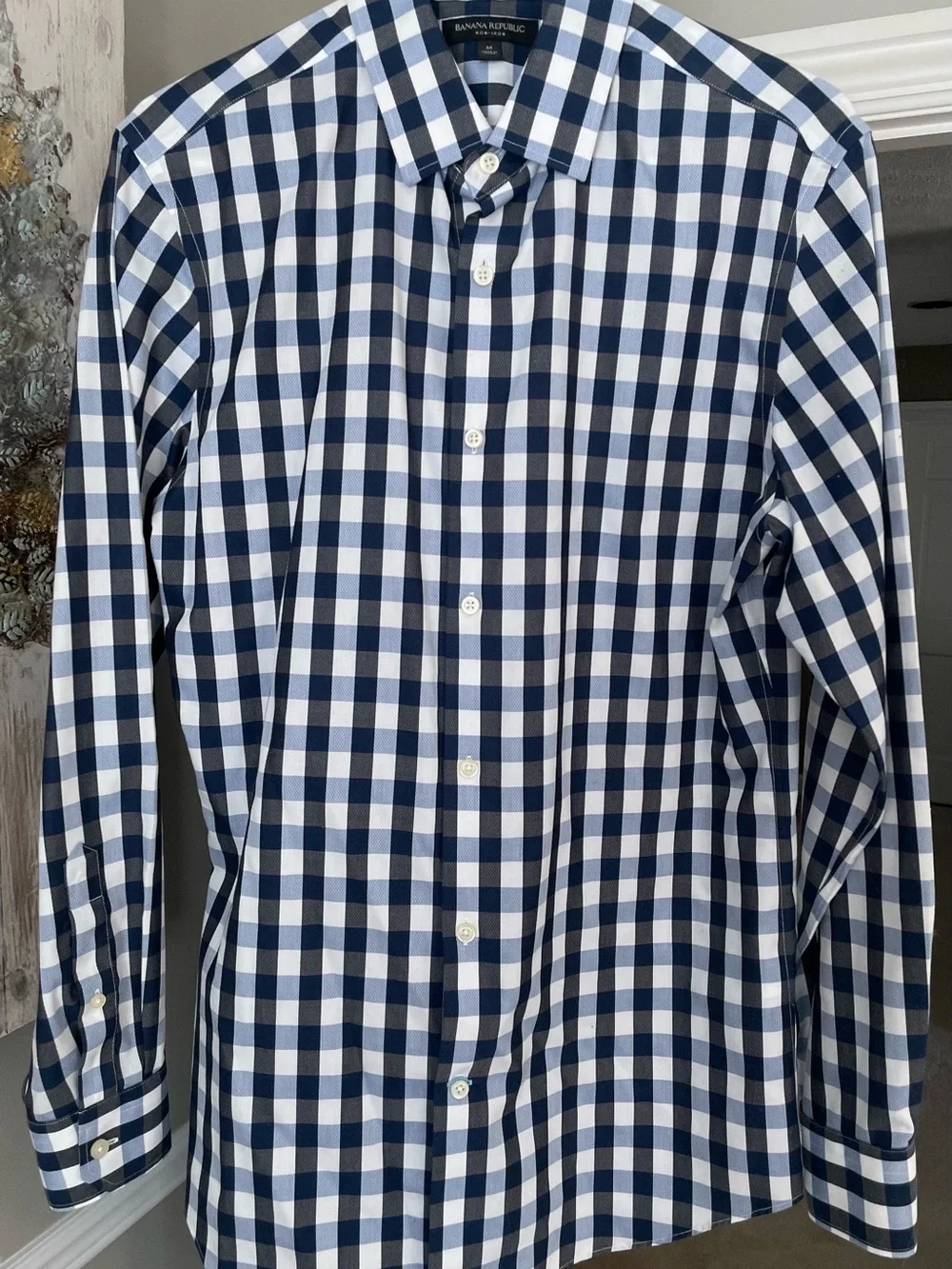 Banana Republic Navy and White Gingham pattern Button-Down Shirt